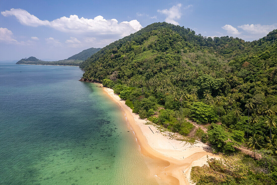 Haad Lang Khao beach on Koh Libong island seen from the air, Thailand, Asia