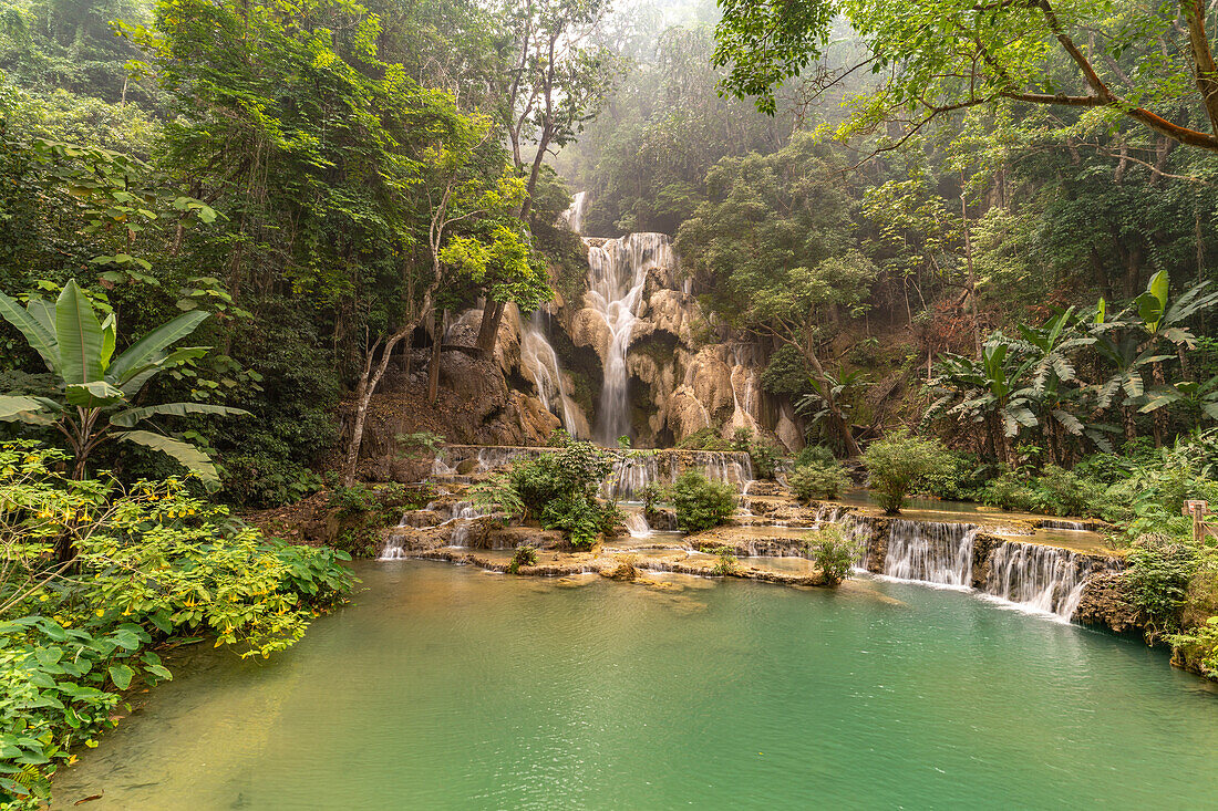 The multi-tiered Kuang Si waterfall at Luang Prabang, Laos, Asia