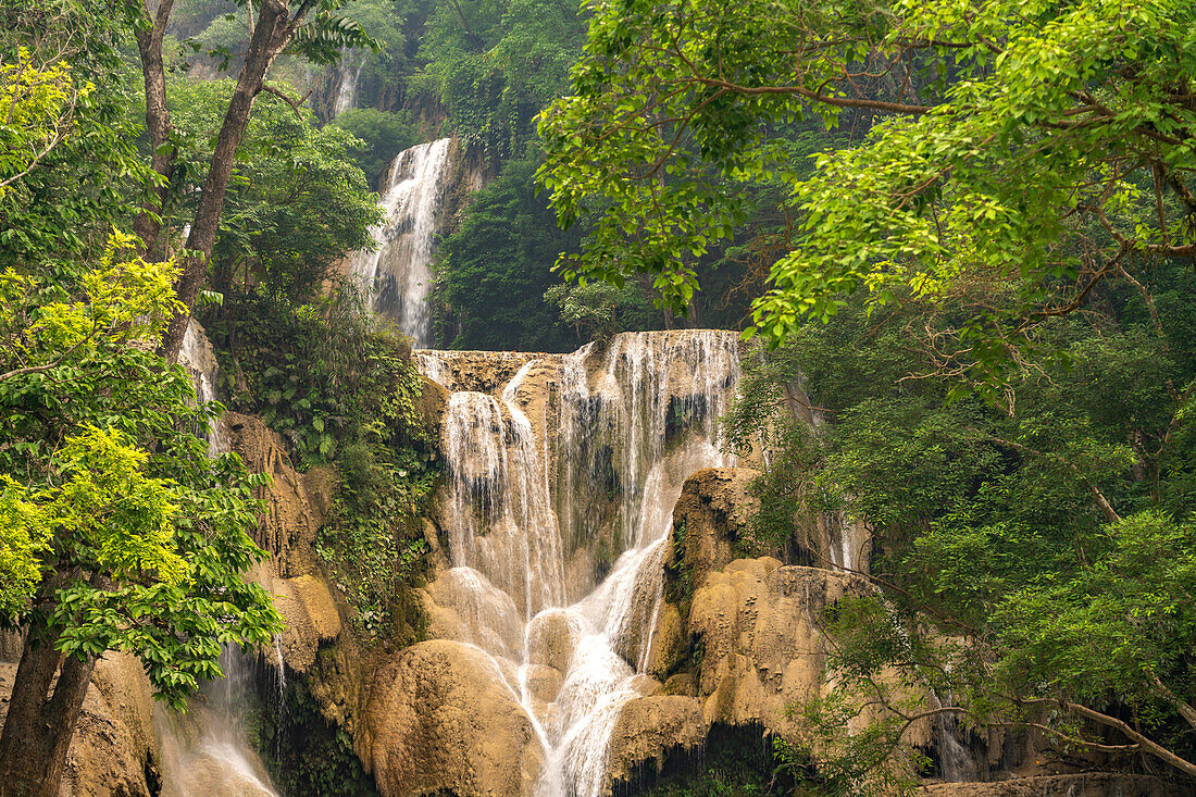 The multi-tiered Kuang Si waterfall at Luang Prabang, Laos, Asia