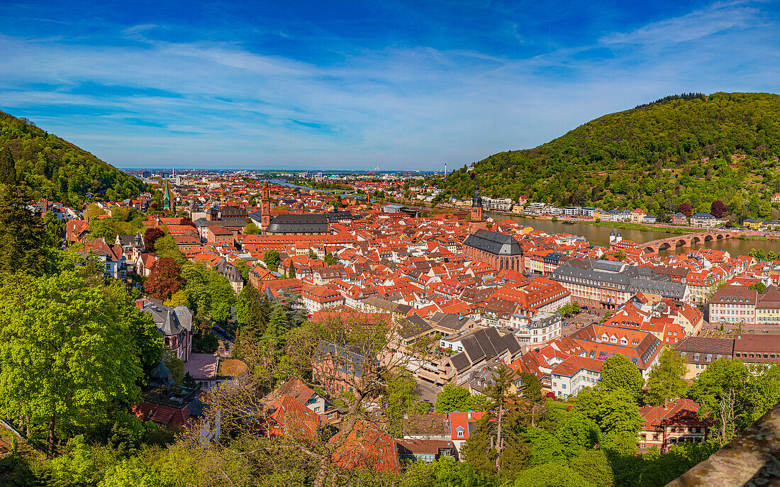 View of the city from Heidelberg Castle. Heidelberg, Baden-Wuerttemberg, Germany