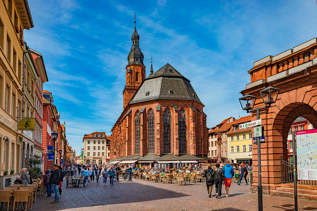 Market square and Heiliggeistkirche in Heidelberg, Baden-Württemberg, Germany