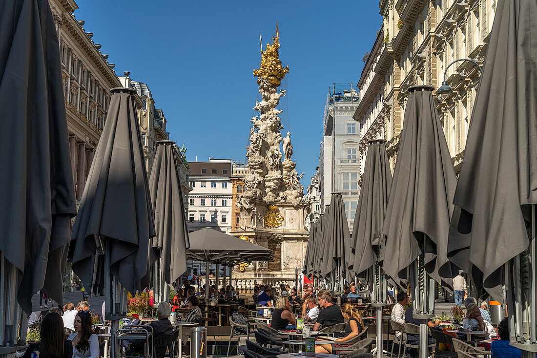 Cafe am Graben und die Wiener Pestsäule, Wien, Österreich, Europa  