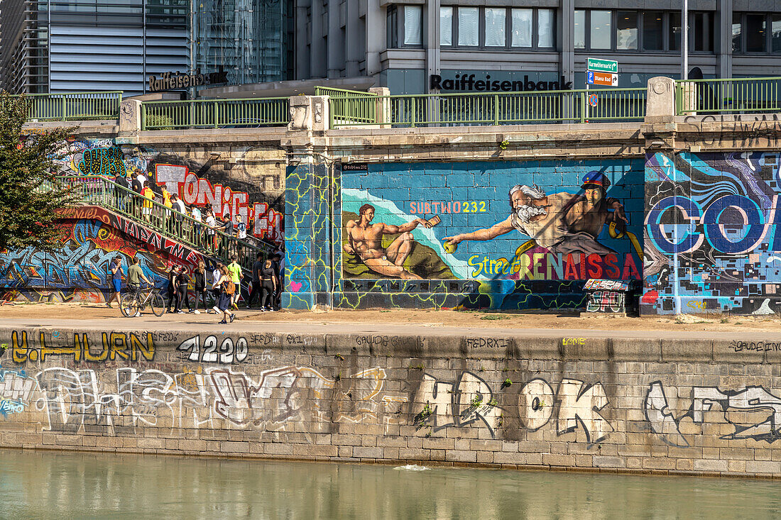Graffiti on the Danube Canal Vienna, Austria, Europe