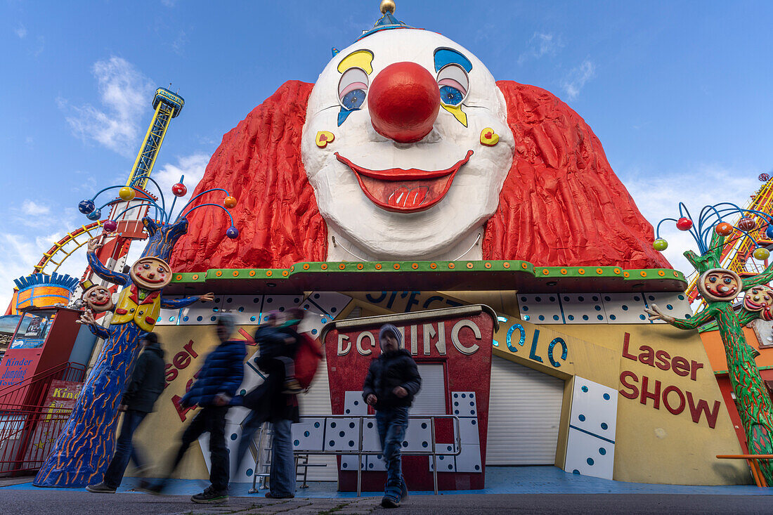 Huge clown in the Prater, the Wurstelprater in Vienna, Austria, Europe |