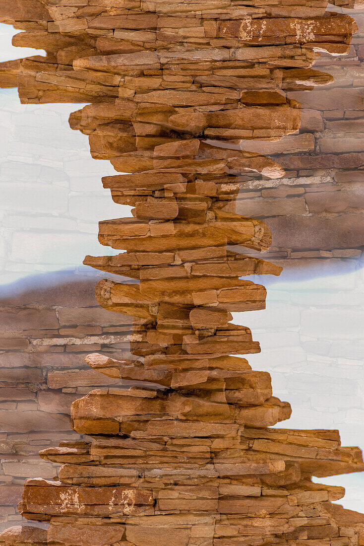 Double exposure of architectural ruins in Pueblo Bonito , the largest and best-known great house in Chaco Culture National Historical Park, northern New Mexico.