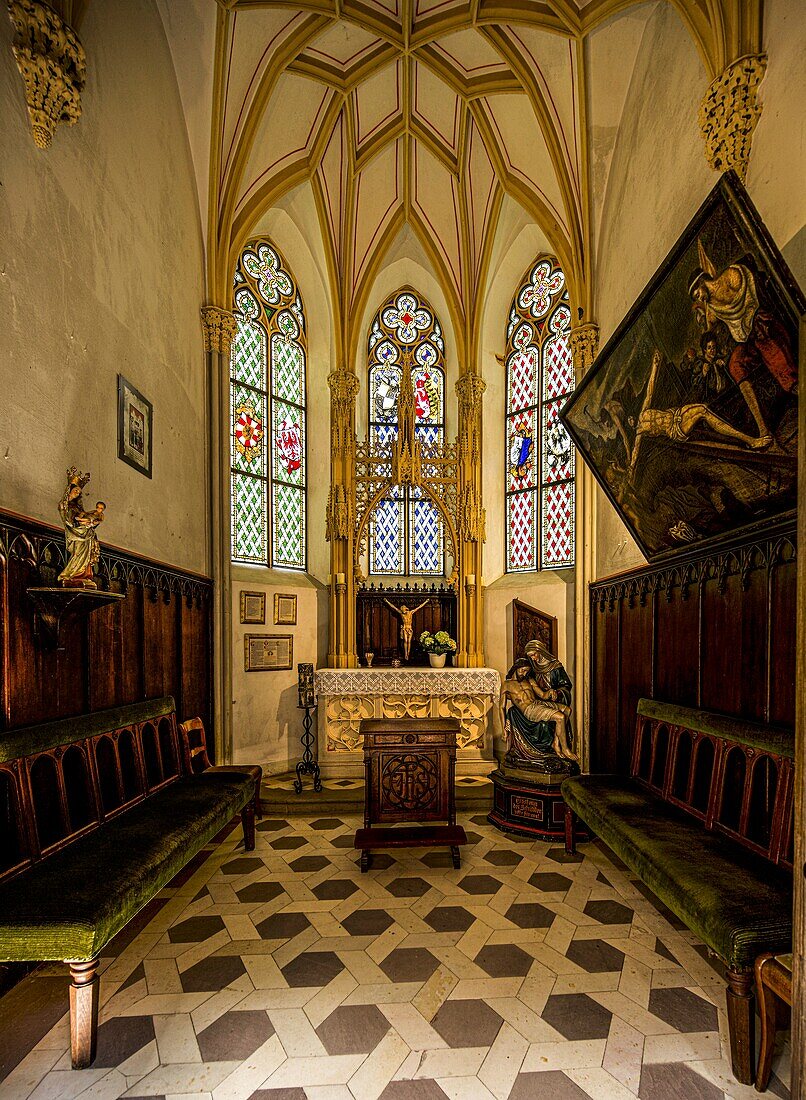 Chapel in Rheinstein Castle, Trechtingshausen, Upper Middle Rhine Valley, Rhineland-Palatinate, Germany