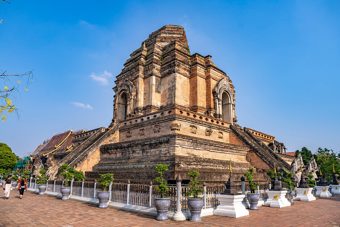 Der große Stupa des Wat Chedi Luang, Chiang Mai, Thailand, Asien  