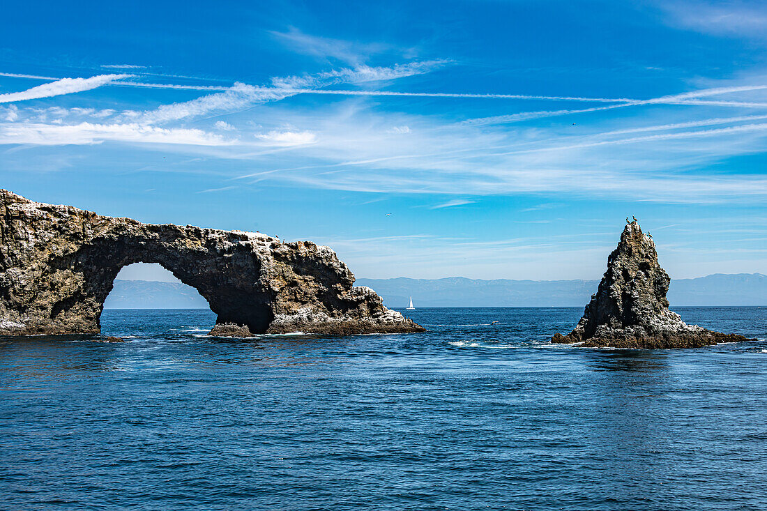 Views of Arch Rock on Anacapa Island from a boat in Channel Islands National Park
