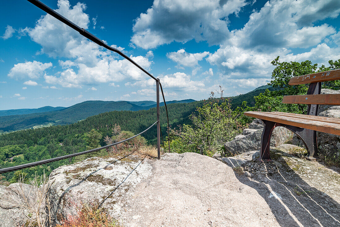 Viewpoint with a bench on the Lautenfelsen, Gernsbach, Black Forest, Baden-Württemberg, Germany