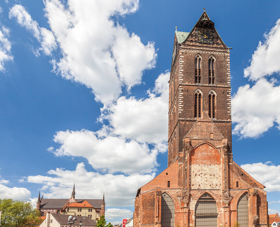 St. Marienkirchturm, Wismar, Mecklenburg-Vorpommern, Ostsee, Norddeutschland, Deutschland