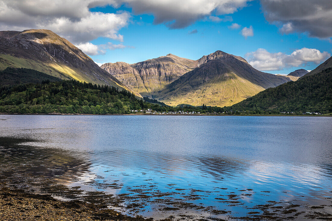 View of Kinlochleven on Loch Leven, Highlands, Scotland, UK