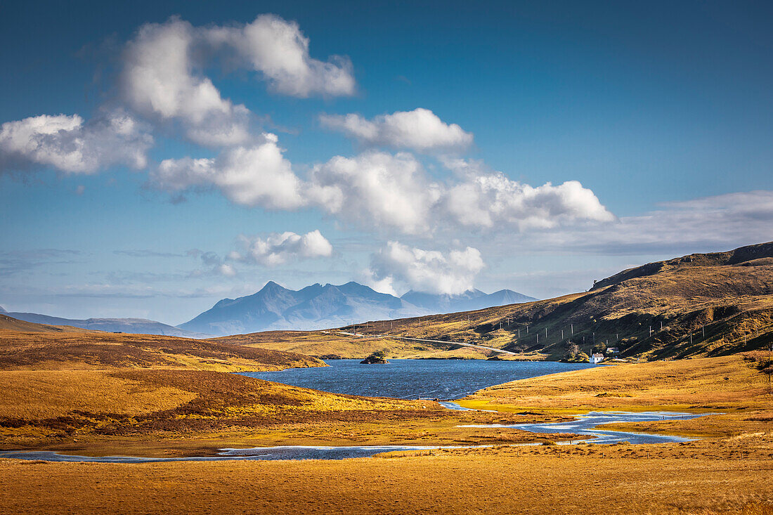 View across Loch Fada to the Cuillin Hills, Isle of Skye, Highlands, Scotland, UK