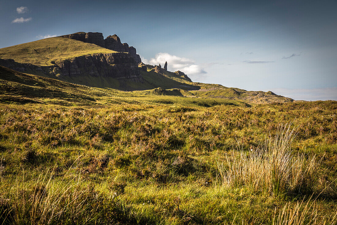 View towards the Old Man of Storr, Trotternish Peninsula, Isle of Skye, Highlands, Scotland, UK