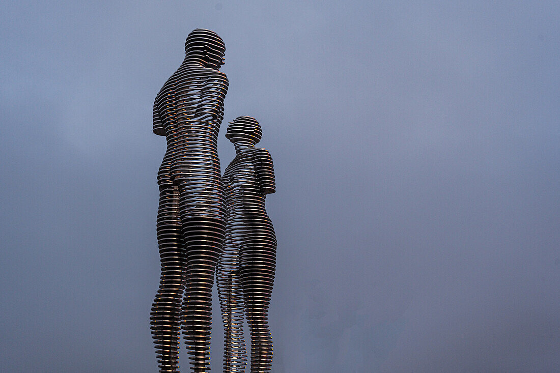 Famous moving statue Nino and Ali in the evening time in Port zone of Batumi