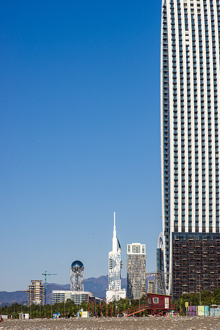 Batumi view with modern and old town in sunny day with bright blue sky