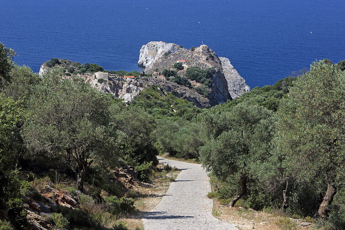 The ancient village of Kastro on the north coast of Skiathos island, Northern Sporades, Greece