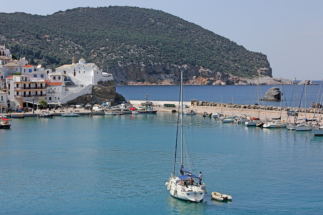 Port view of Skopelos town, Skopelos island, Northern Sporades, Greece