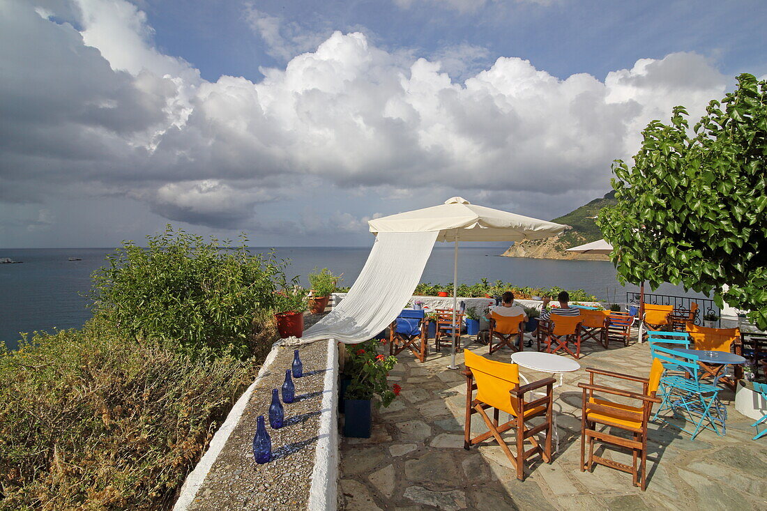 Terrace of Thalassa Cafe Bar, Skopelos Town, Skopelos Island, Northern Sporades, Greece