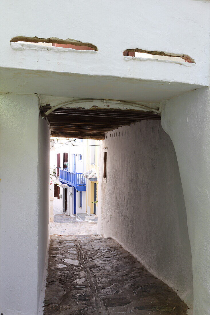 Impression in an alley of Skopelos town, Skopelos island, Northern Sporades, Greece