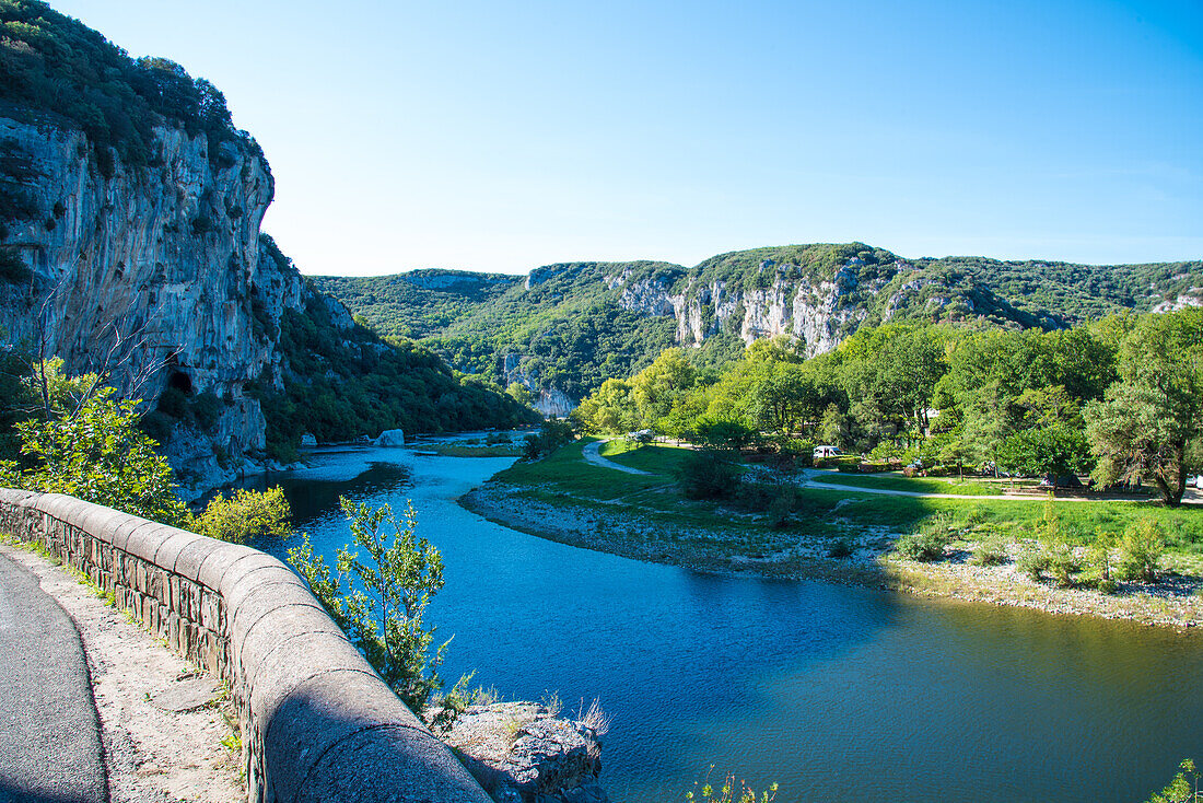 France, river Ardeche, in the bottleneck of the Gorge de Ardeche, in the limestone, Provence,