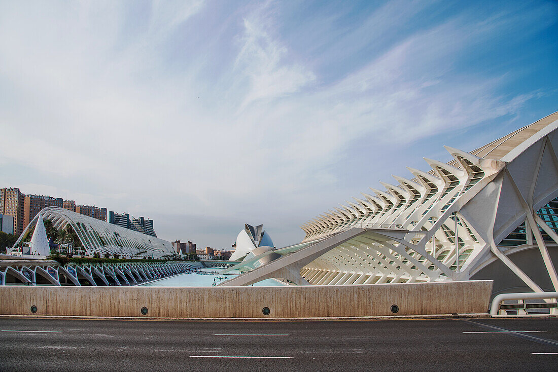 Museum der Kunst und Wissenschaft 'Ciudad de las Artes y las Ciencias', mit Wasserbecken, Valencia, Spanien