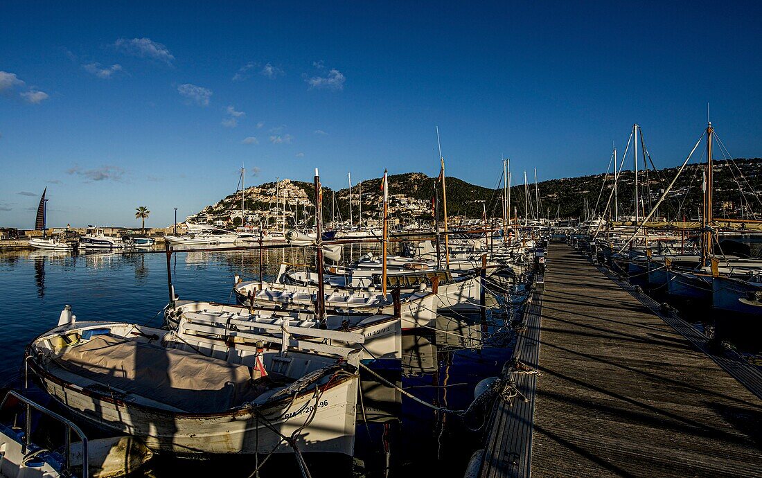 Jetty in the marina, in the background Port d´Andratx, Mallorca, Spain