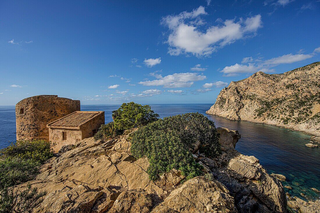 Torre de Cala en Basset at Punta de Sa Galera, Serra de Tramuntana region, Mallorca, Spain