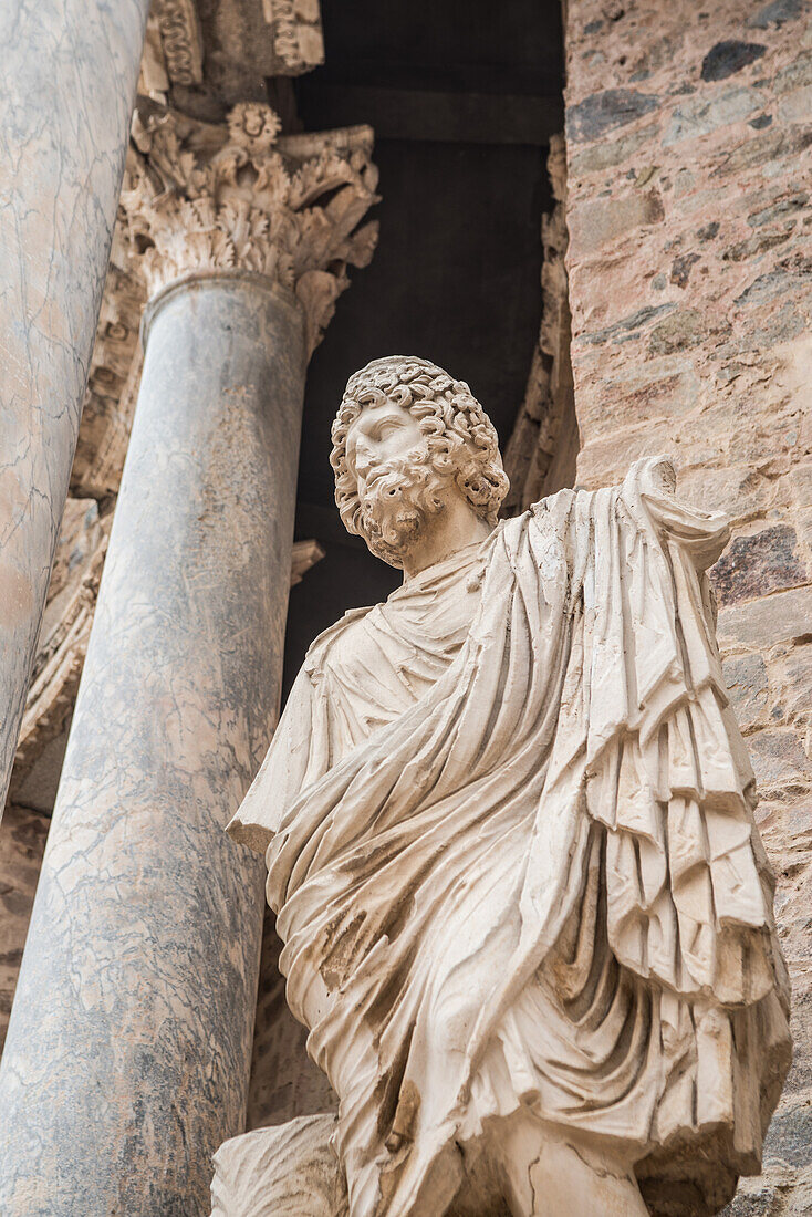 Statue, Römisches Amphitheater, Merida, Extremadura, Spanien