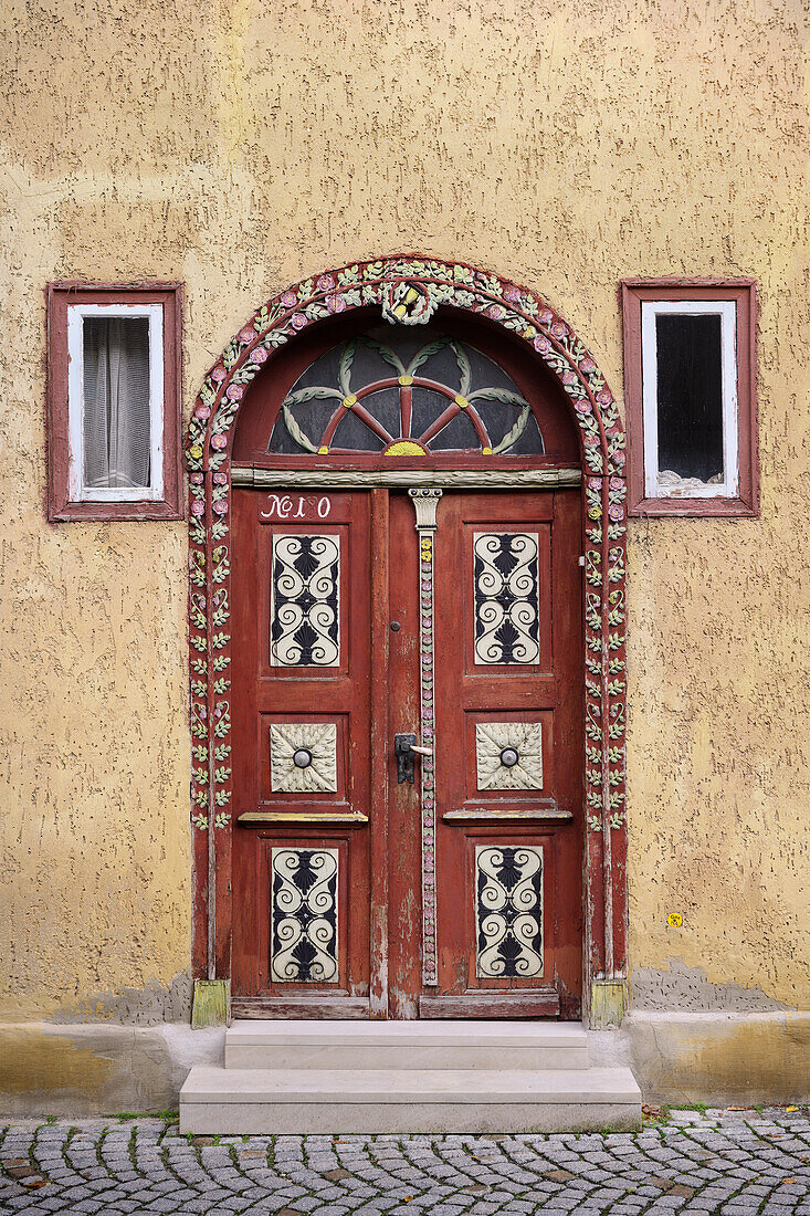 artistically designed, historic front door in Rudolstadt, district of Saalfeld-Rudolstadt, Thuringia, Germany, Europe