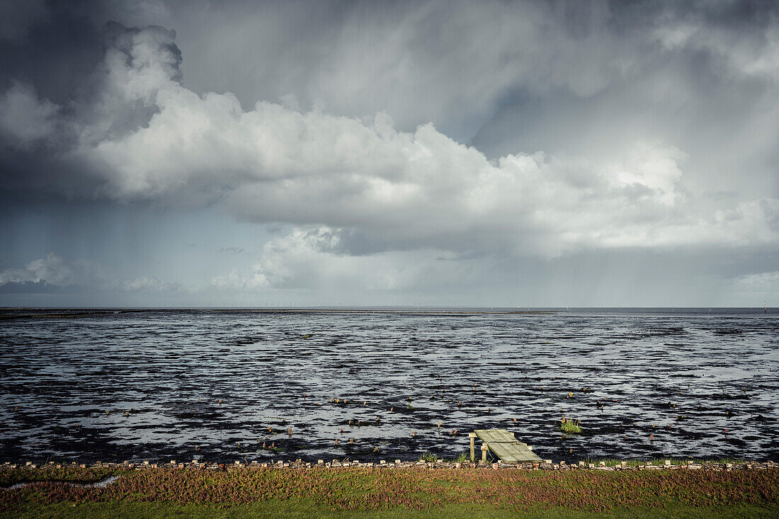 Wadden Sea during a storm, Pellworm, North Friesland, Schleswig-Holstein, Germany, Europe