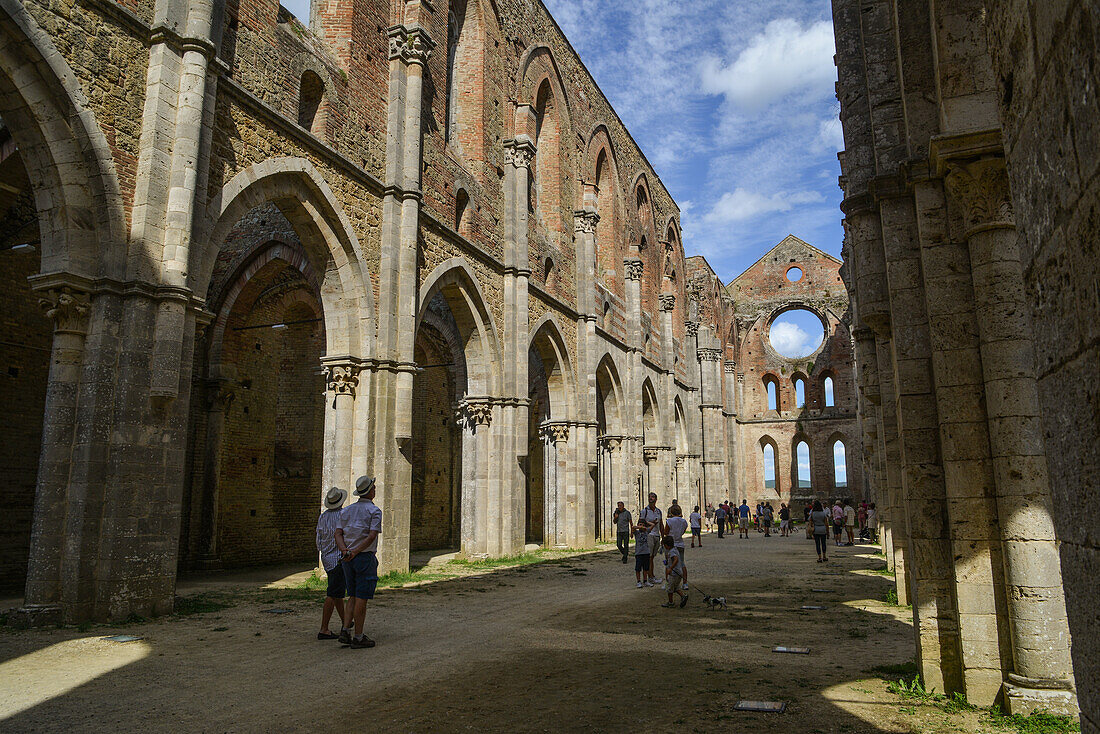 San Galgano, abandoned abbey, the place became famous because of the lack of roof. Nowadays attracts thousands of visitors each year and has also been location for several films including Andrei Tarkovsky's Nostalghia.