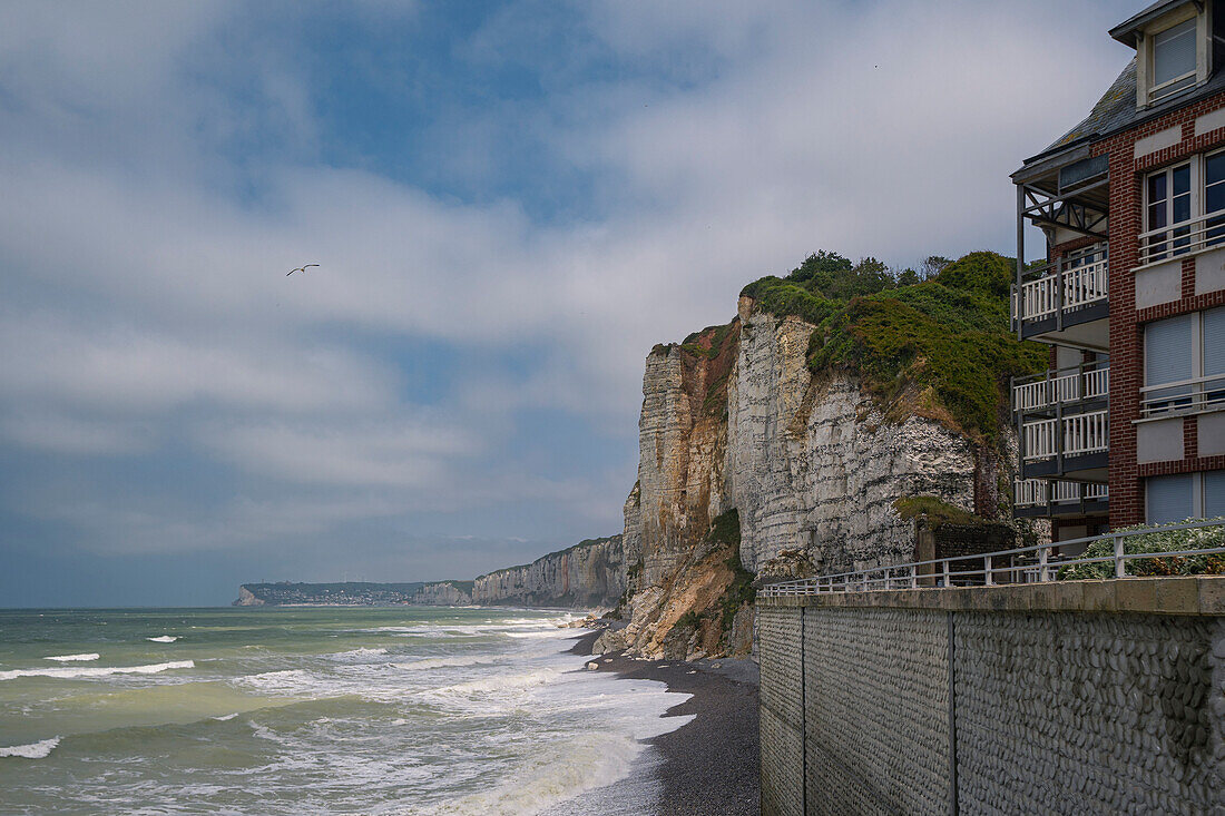 Chalk cliffs at the fishing village of Yport in Normandy France