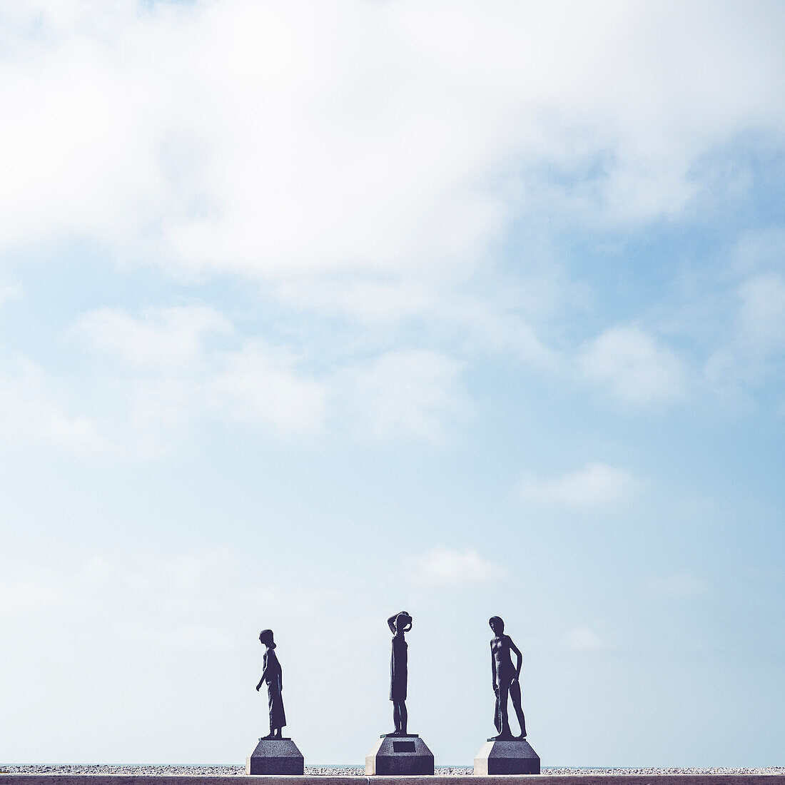 Sculptures on the beach at Fecamp, Normandy, France