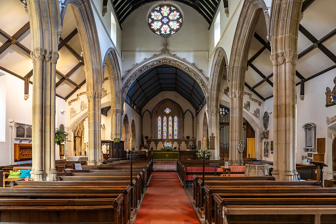 Innenraum der Kirche St.-Andrew’s, Castle Combe, Cotswolds, Wiltshire, England, Großbritannien, Europa 