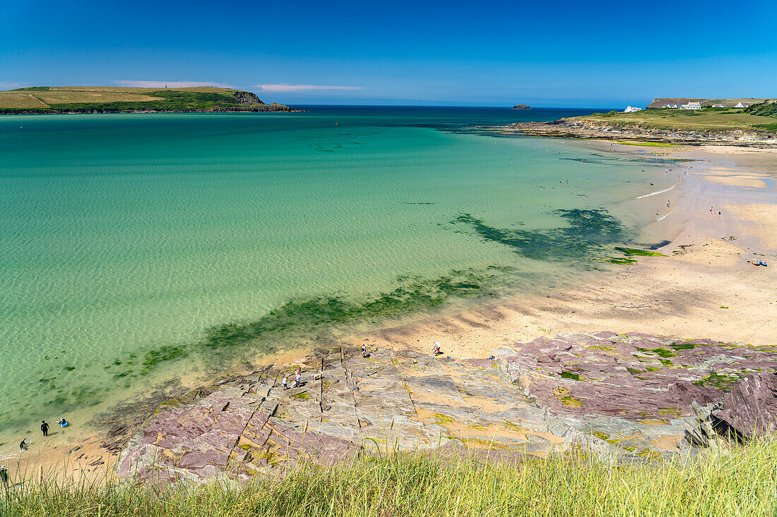 Beach and Estuary of the River Camel at Polzeath, Cornwall, England, United Kingdom, Europe