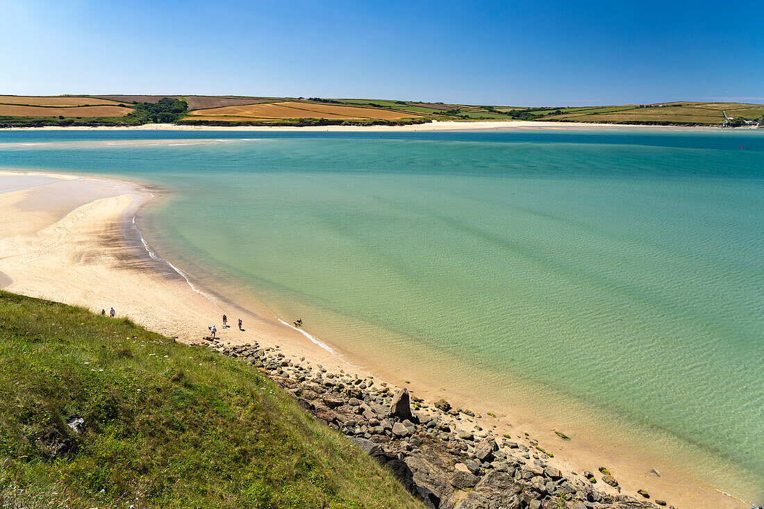 Daymer Bay beach and Estuary of the River Camel at Rock, Cornwall, England, United Kingdom, Europe