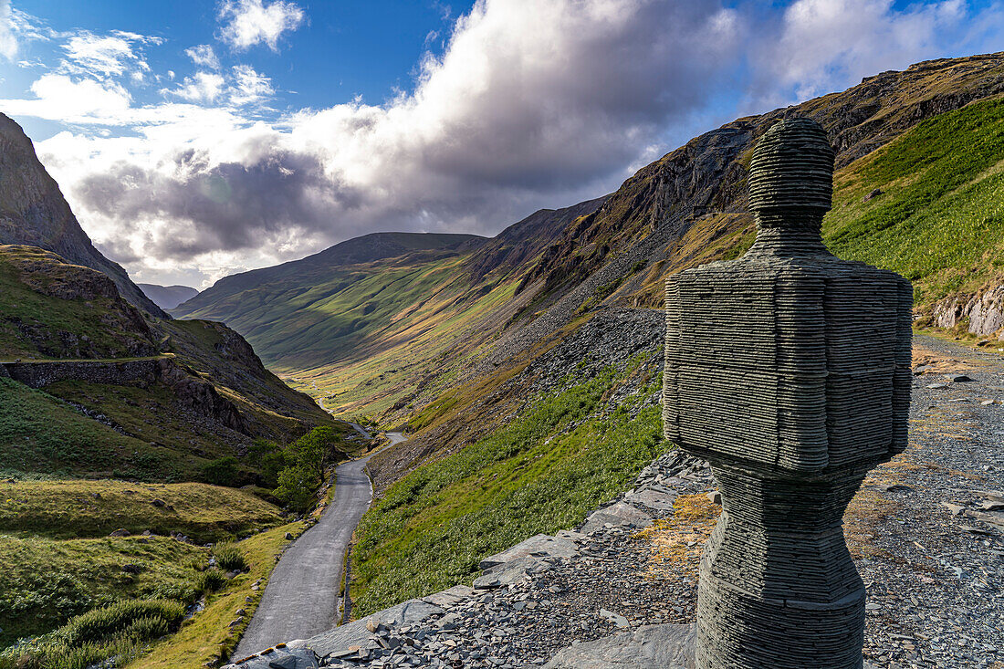 Slate sculpture of the slate mine Honister Slate Mine and the Honister Pass in the Lake District, England, United Kingdom, Europe