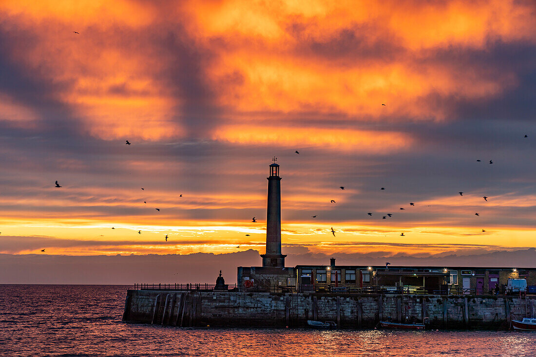 Margate Lighthouse at sunset, Kent, England, United Kingdom, Europe