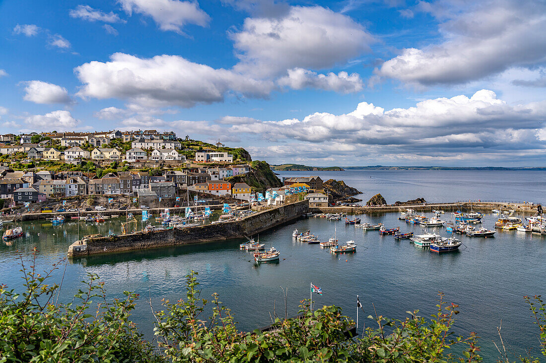 Mevagissey townscape and harbor, Cornwall, England, United Kingdom, Europe