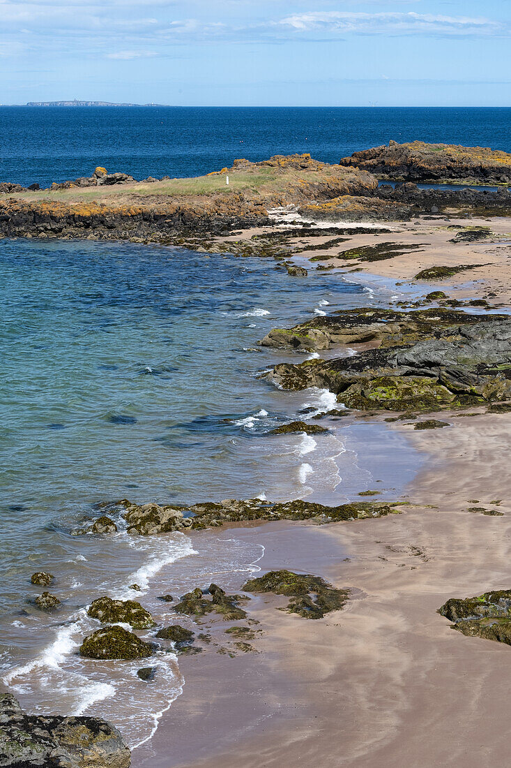 Blick auf den Strand von North Berwick bei Ebbe, North Berwick, East Lothian, Schottland, Vereinigtes Königreich