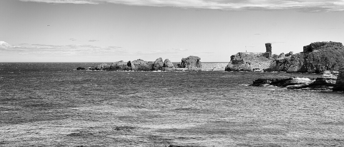 View of the ruined castle of Dunbar Castle, East Lothian, Scotland, United Kingdom