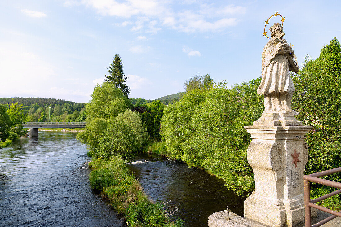 Bridge saint St. Nepomuk over the Vltava River in Vyšší Brod in the Vltava Valley in the Czech Republic