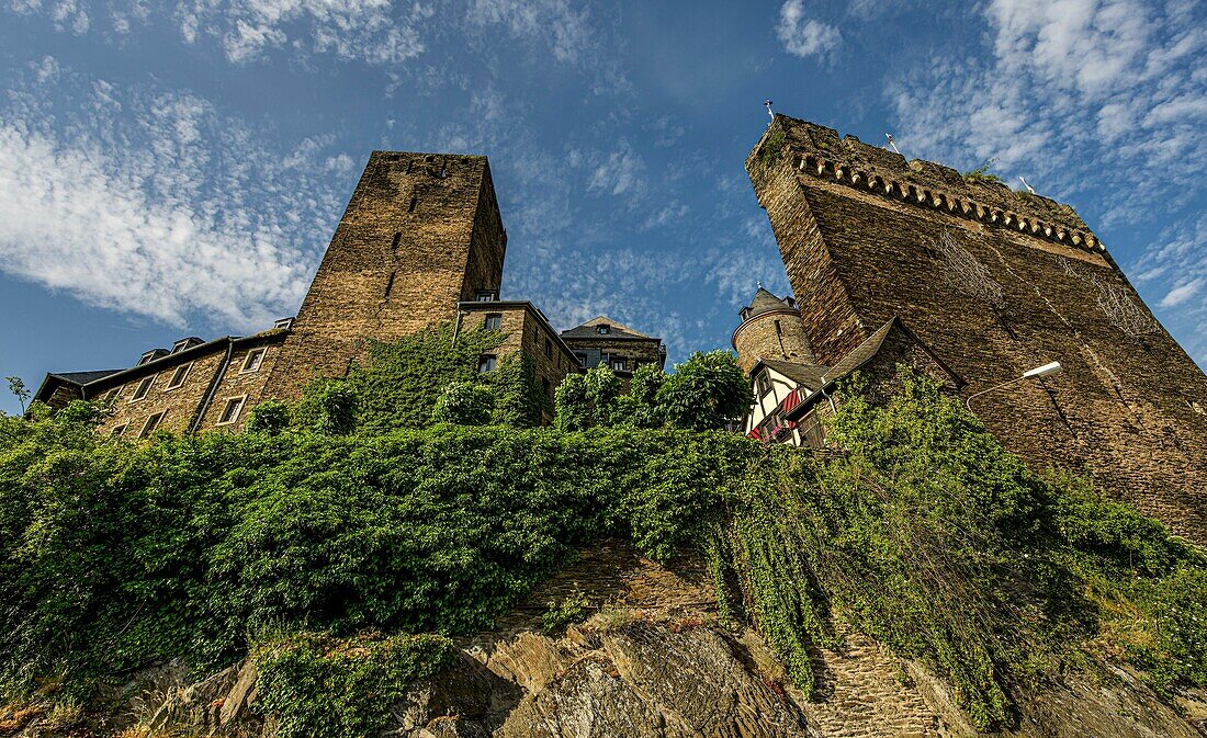 View of the Schönburg Castle in the evening light, Oberwesel, Upper Middle Rhine Valley, Rhineland-Palatinate, Germany