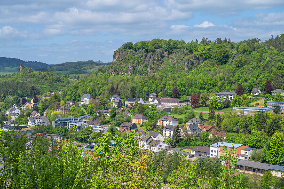View of Gerolstein with the Gerolsteiner Dolomites, Eifel, Vulkaneifel, Rhineland-Palatinate, Germany