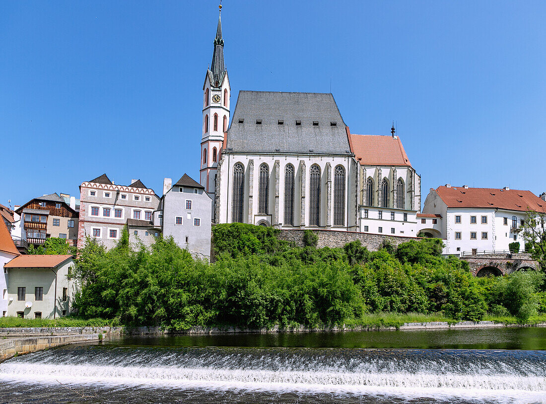 Church of St. Vitus over the Vltava River in Český Krumlov in South Bohemia in the Czech Republic