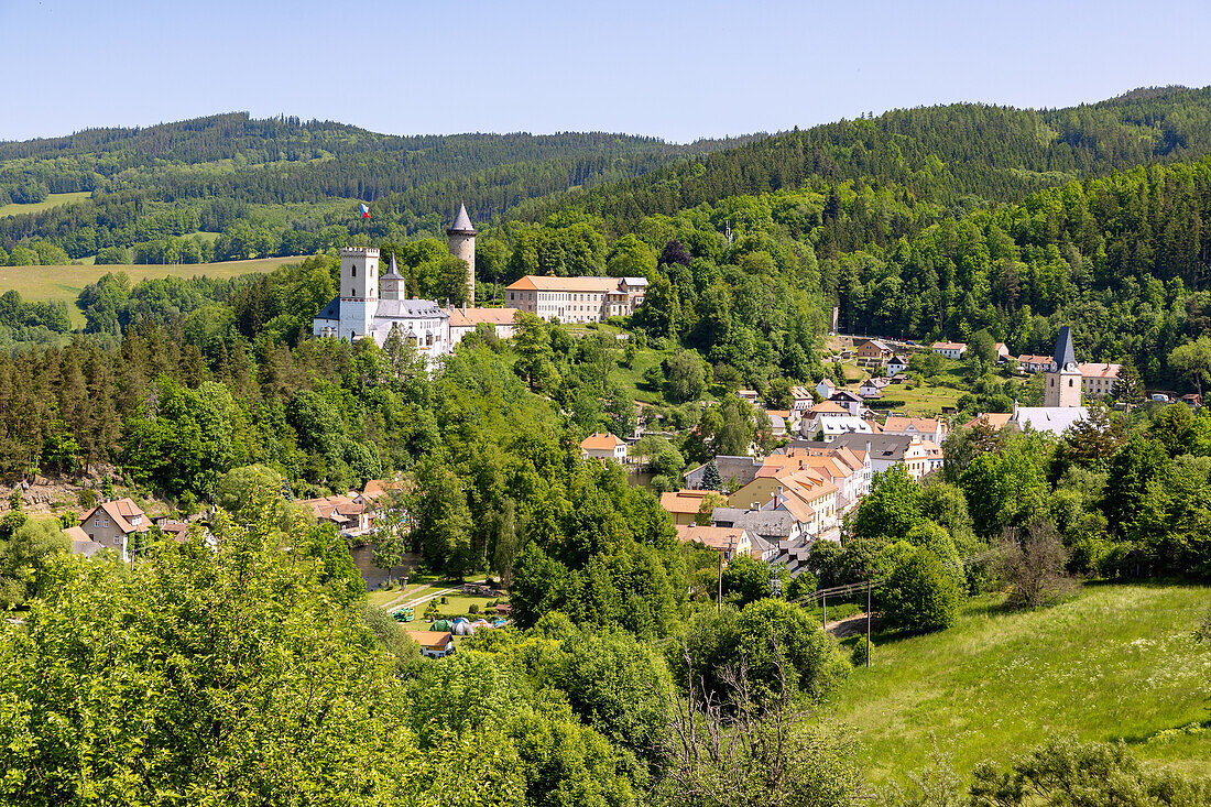 Rožmberk nad Vltavou with Rožmberk Castle in South Bohemia in the Czech Republic