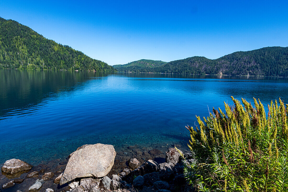 Crystal clear waters of Crescent Lake in Olyumpic National Park