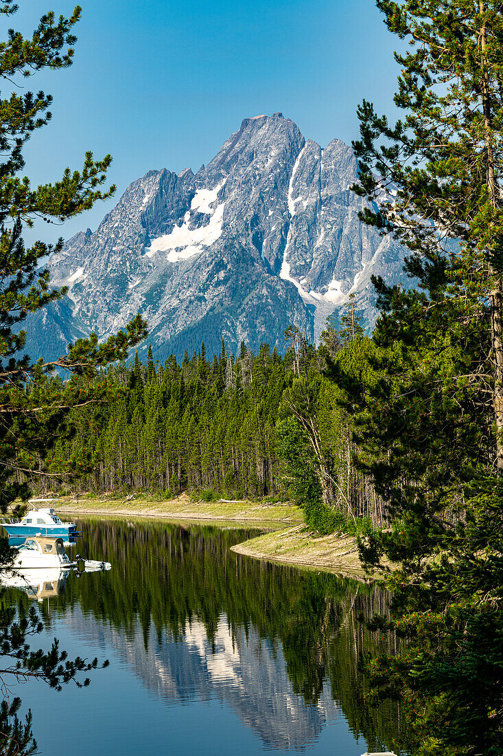 Views of the grand Teton at Sunrise from Colter bay