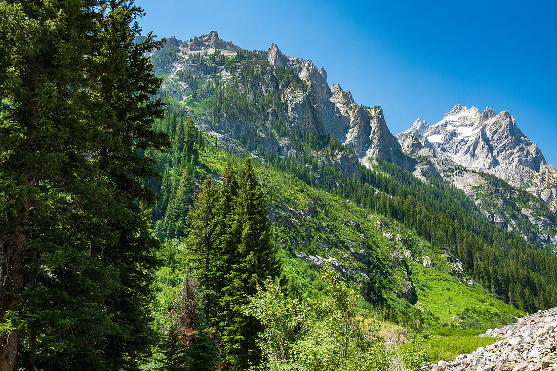 Ausblicke vom Cascade Canyon Wanderweg, Grand Teton Nationalpark, Wyoming, USA