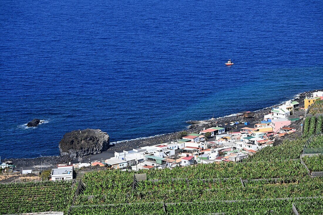 Bombilla vom Mirador über Puerto Naos, Westküste, La Palma, Kanarische Inseln, Spanien